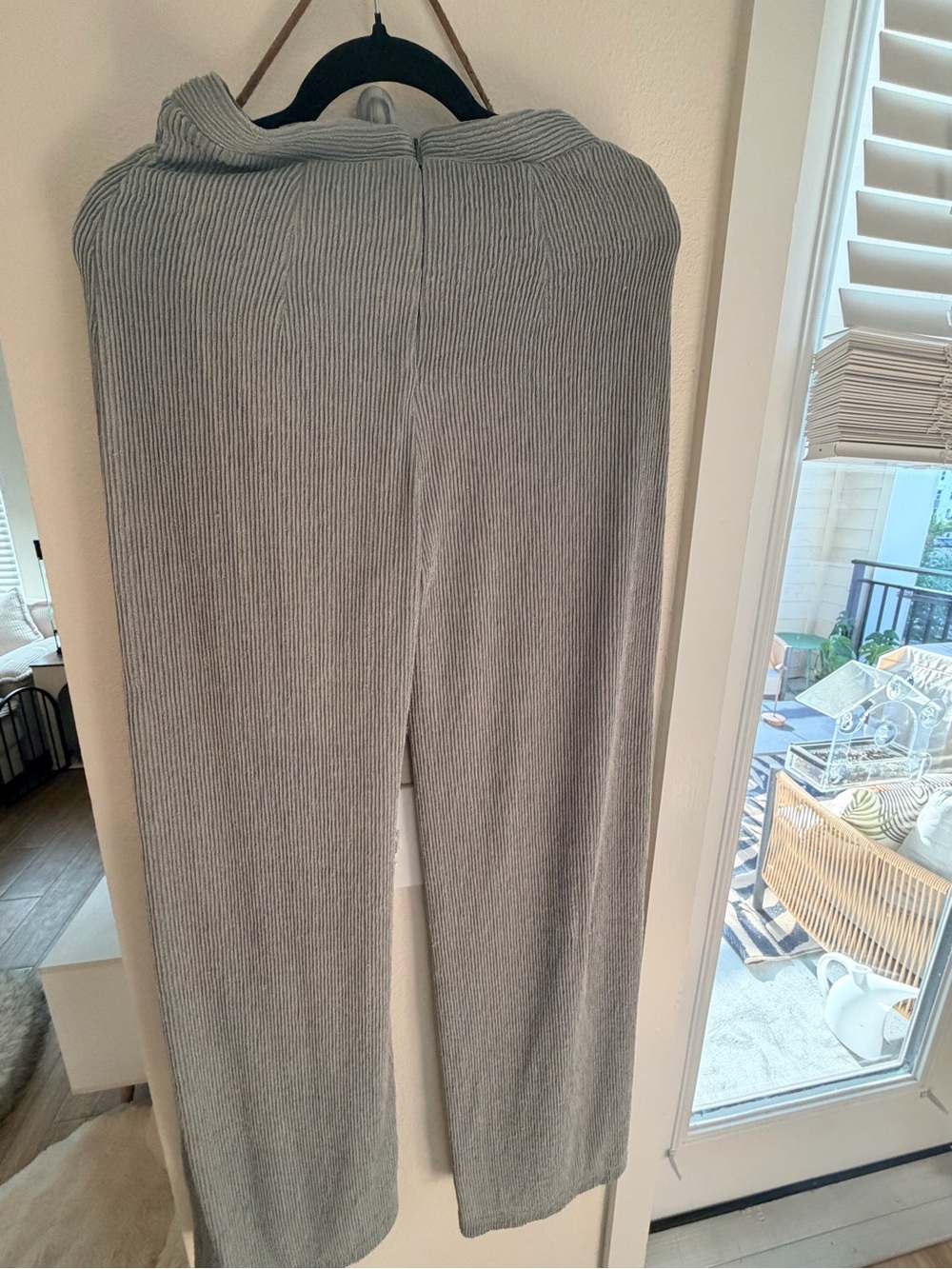 Light Gray Ribbed Wide-Leg Knit Trousers runs long